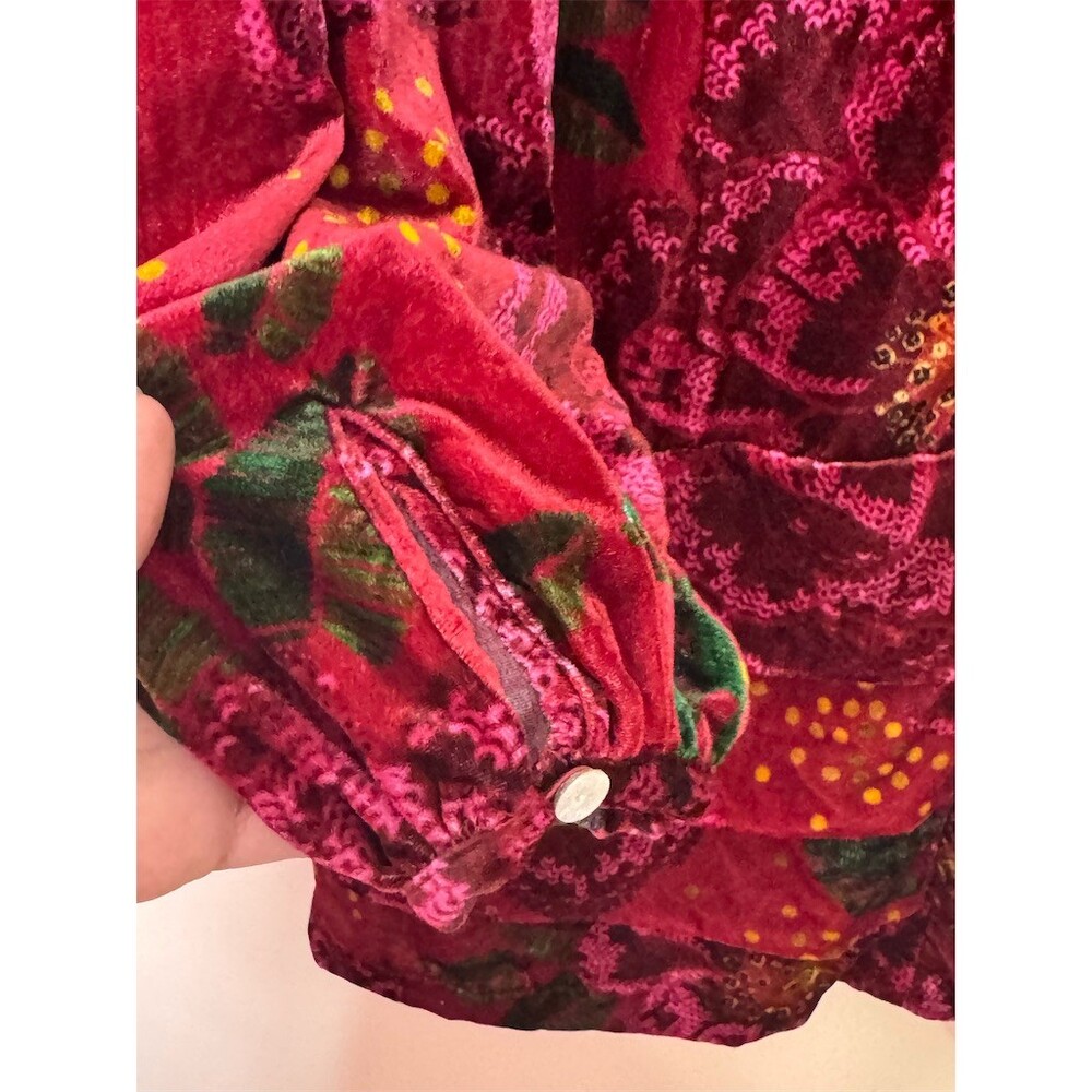 FARM Rio Mini Dress Womens Size L Red Pink Floral Velvet Long Sleeve - Picture 8 of 16